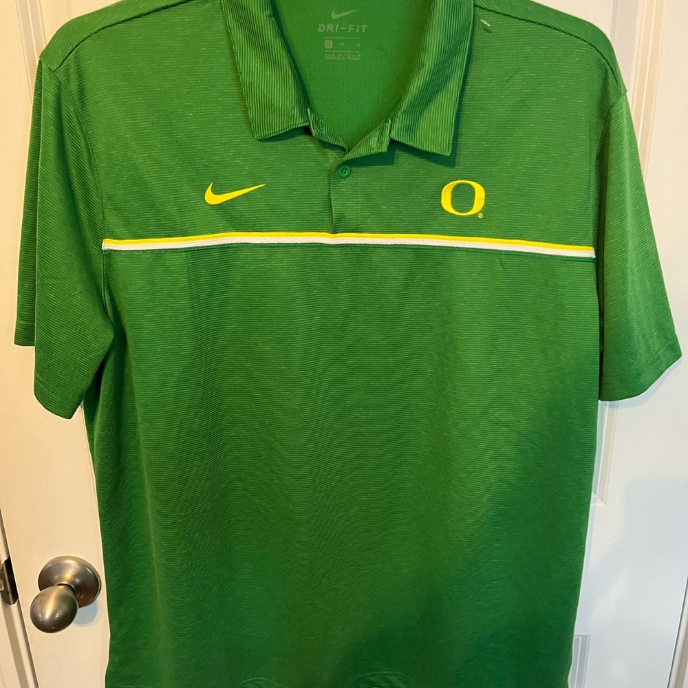 Nike Green Polo with Yellow Accents and Oregon 'O'